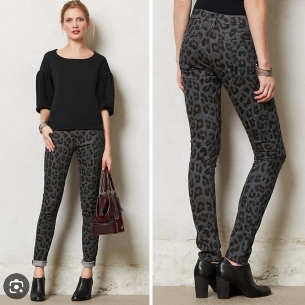 mother denim the looker high rise skinny jeans 25 paw leopard print animal